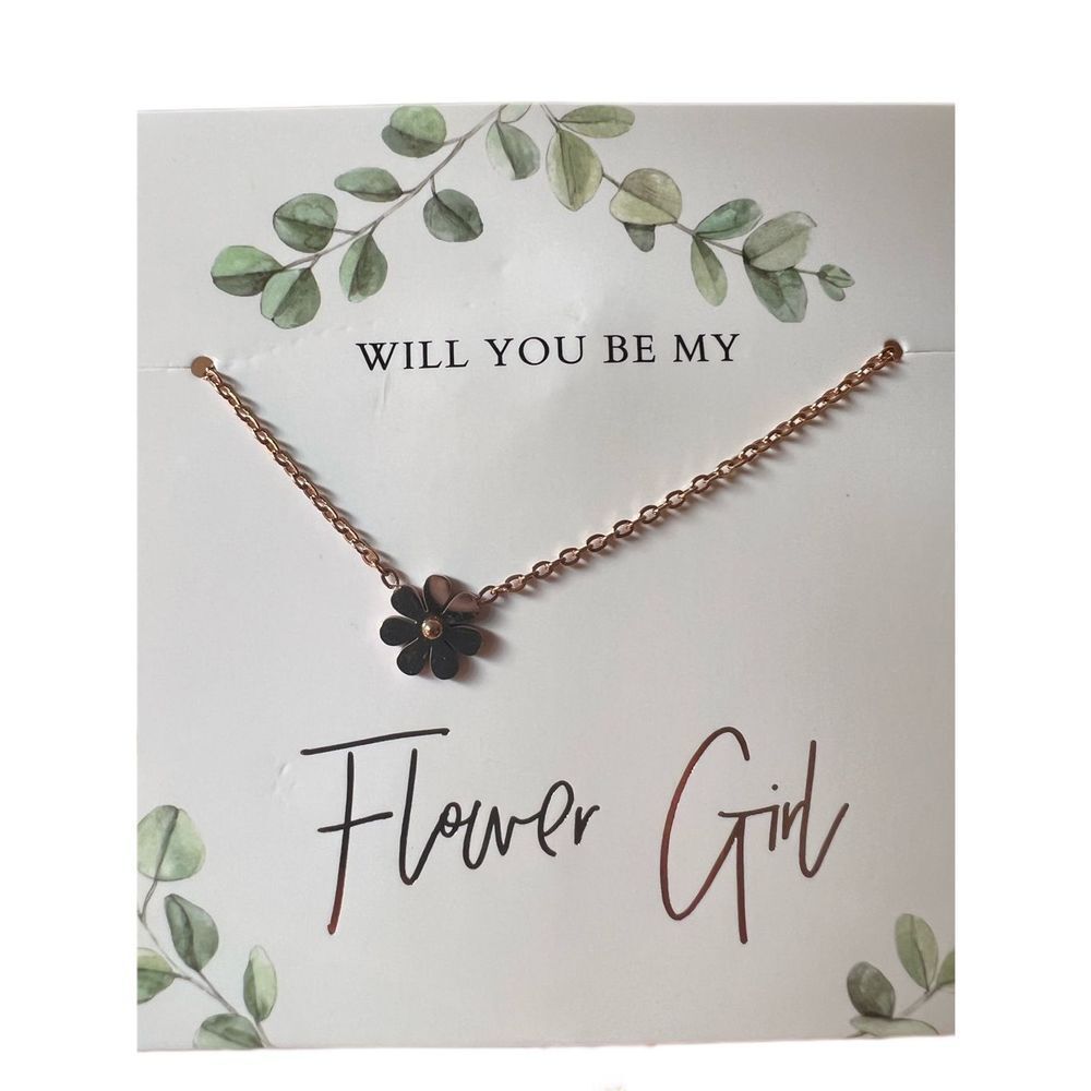 Copper Bronze rose color necklace flower pendant Will you be my Flower Girl card